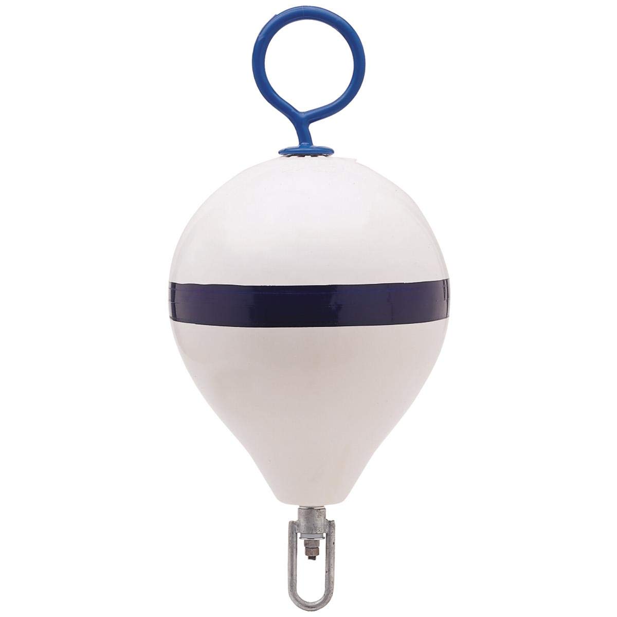 Polyform Mooring Buoy with Iron Ring - 13.5 Inch White & Blue Stripe Marine Buoy for Boats, Docks, and Water Safety | Heavy-Duty Floating Buoy for Anchoring, Mooring, and Navigation Markers
