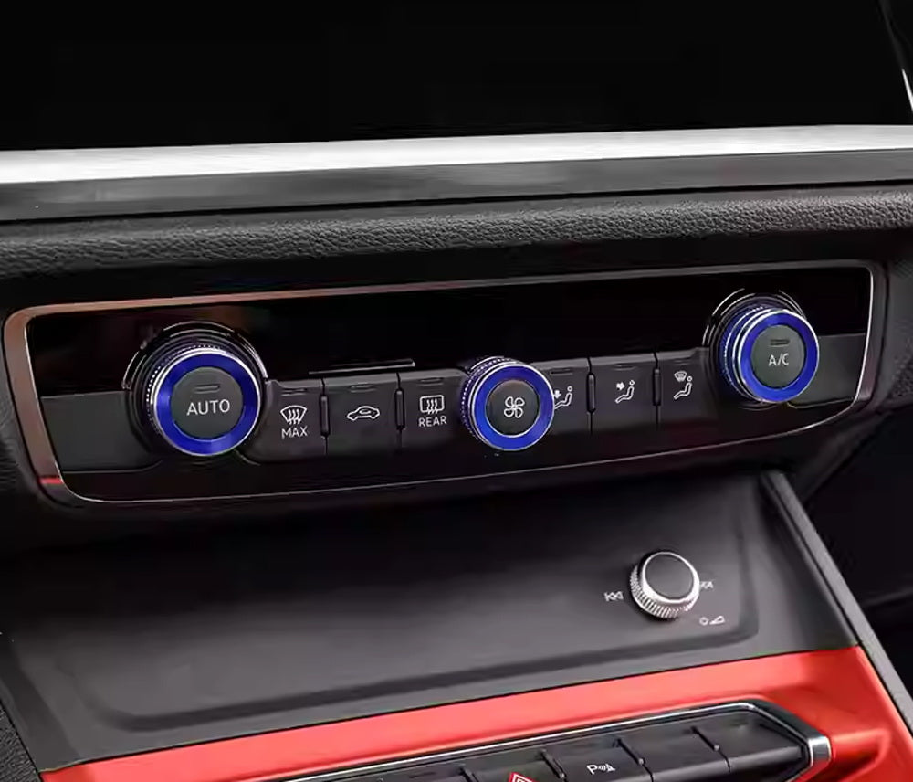 3-Piece Blue Aluminum AC Climate Control Knob Covers for Audi 2015-2020 A3 & 2019-Up Q3 - Upgrade Interior & Prevent Scratches