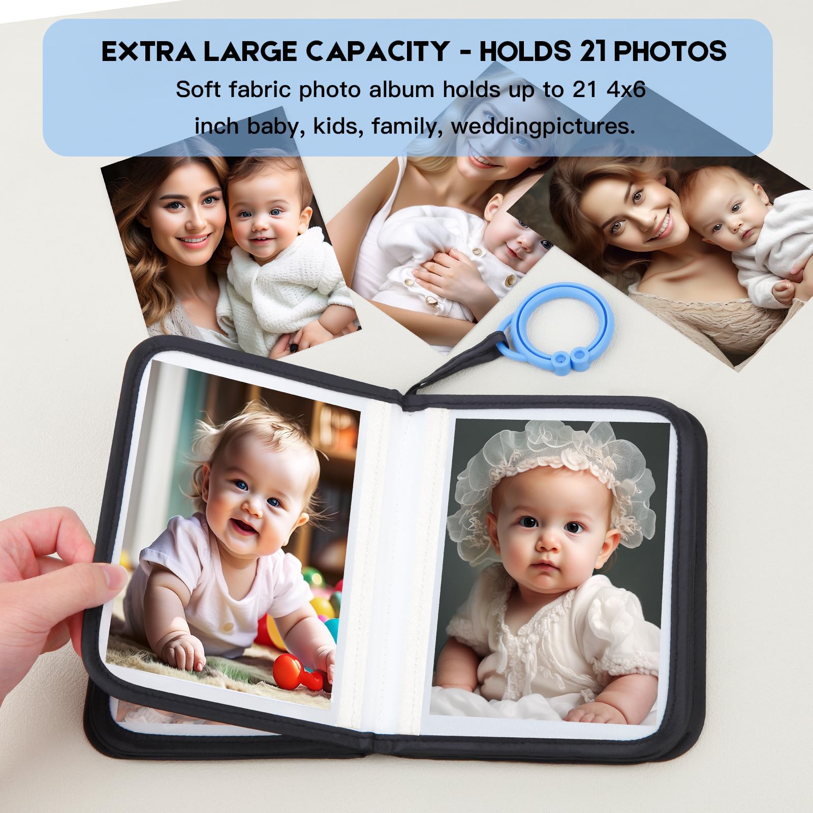 Baby Photo Album - Soft Cloth Memory Book Holds 21 4x6 Photos | First Year Keepsake for Newborns, Toddlers & Family | Perfect Baby Shower Gift & Milestone Tracker (2Pcs, Black) | Great for Nursery Decor, First Birthday Presents & Creating Cherished Family Memories