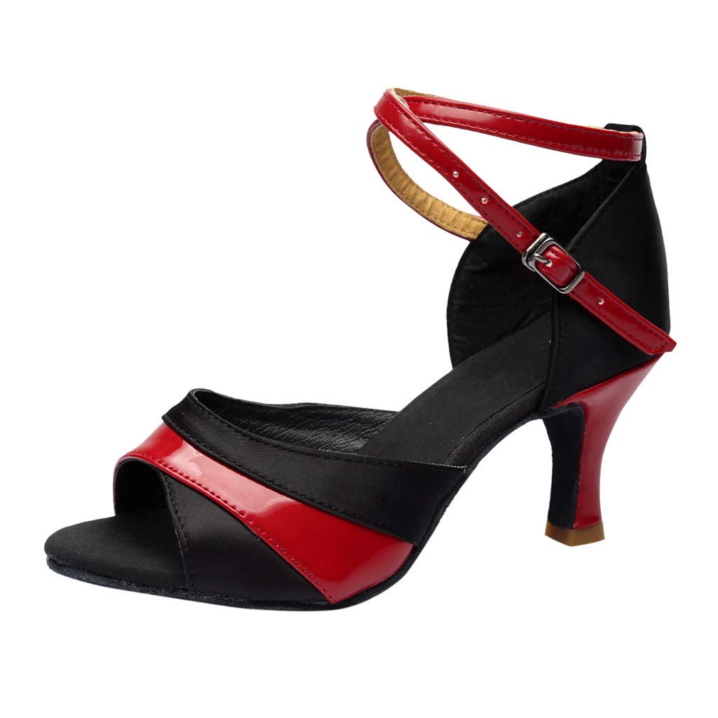 OCCOKO Women's Latin Dance Shoes - Color Block Splice Design for Rumba, Waltz & Ballroom - Comfortable Sandals for Women & Girls - Perfect for Dance Competitions & Practice