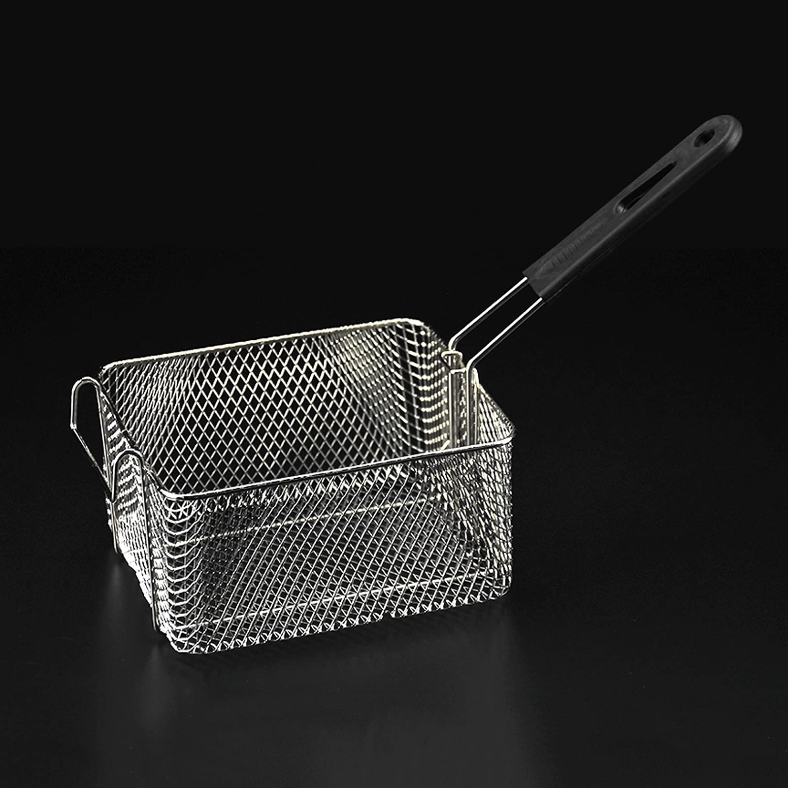 Commercial Electric French Fry Basket - Stainless Steel Square Fryer Basket with Black Handle for Restaurant & Home Kitchen - Perfect for Frying Chips, Onion Rings & Chicken Wings