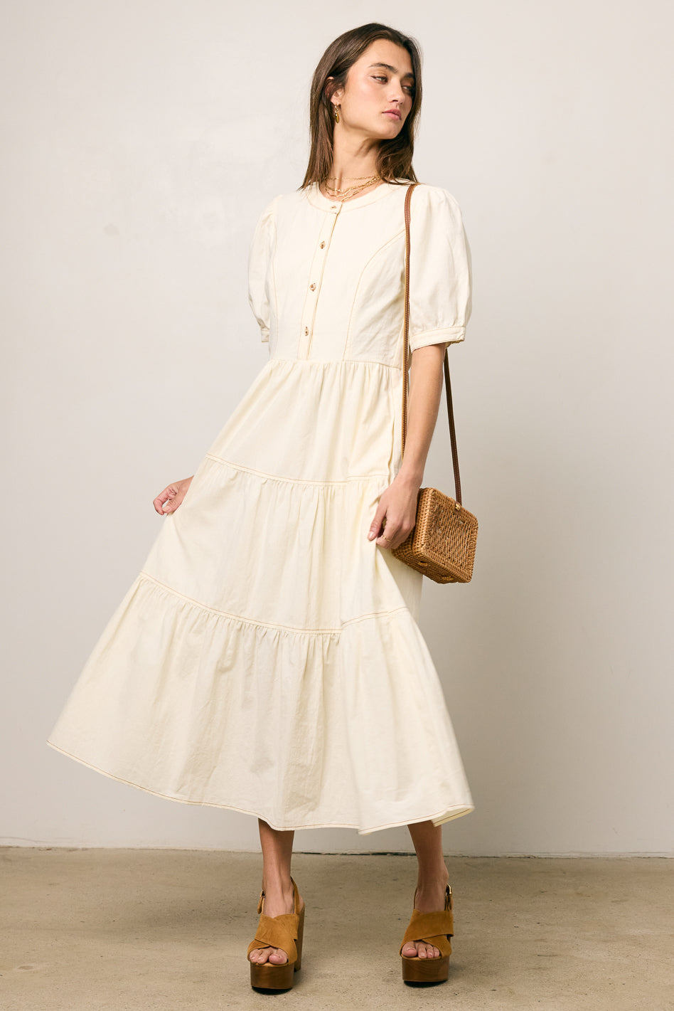 Finey Button Front Maxi Dress in Cream - Elegant Flowy Long Dress for Women, Perfect for Summer, Beach, Weddings & Special Occasions