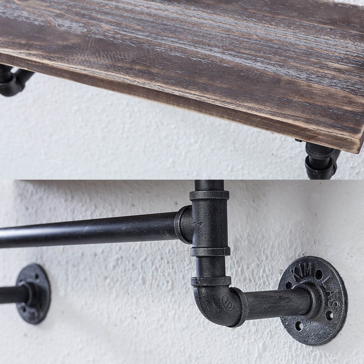Industrial Pipe Shelving - 24in Rustic Metal Floating Wall Shelf with Towel Bar | 1-Tier Iron Pipe Bathroom Shelf | Retro Brown Wall Mounted Storage | Perfect for Bathroom Organization & Farmhouse Decor