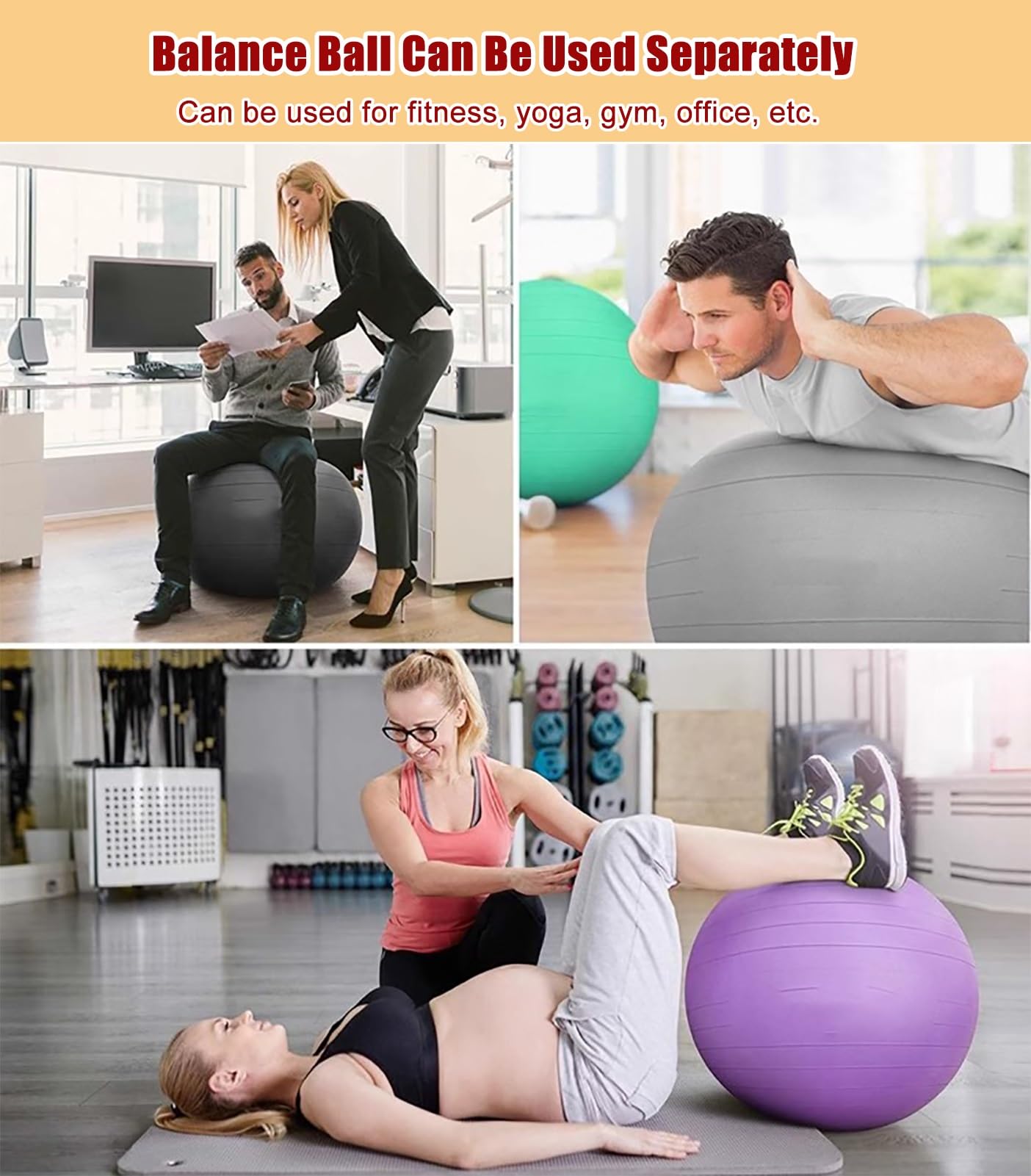 Ergonomic Yoga Ball Chair for Office & Home - Purple Exercise Ball Seat with Wheels, Stability Base & Foot Pump - Perfect for Desk Work, Posture Correction & Active Sitting