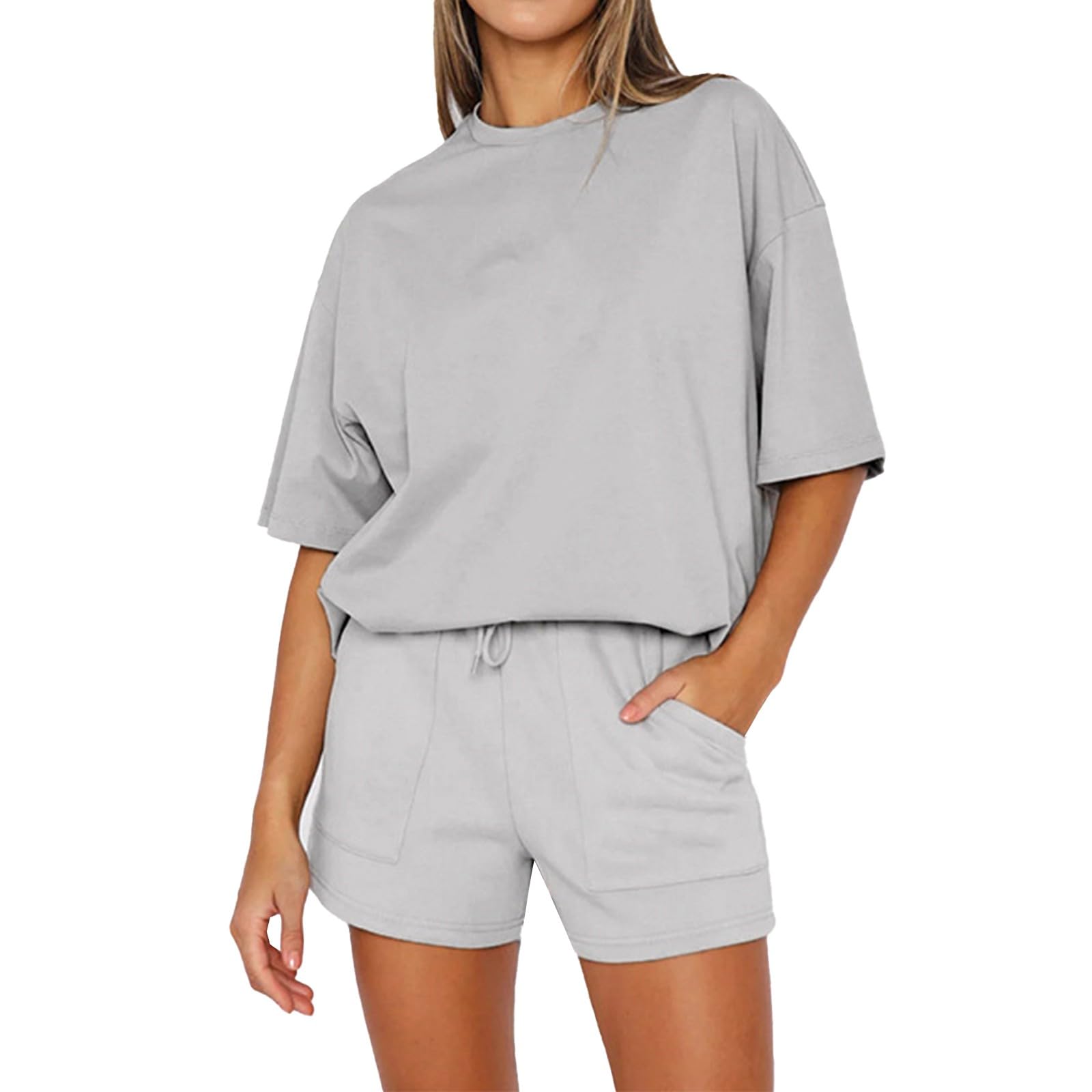 Women's 2-Piece Lounge Set 2024 - Oversized Shirt & Biker Drawstring Shorts Matching Outfit | Comfortable Tracksuit for Home, Gym & Casual Wear