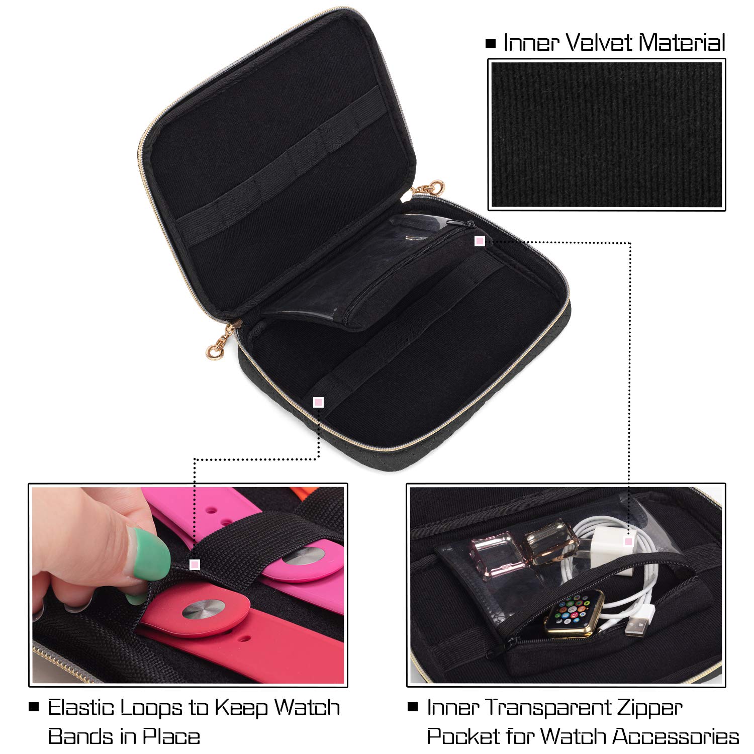 Premium Watch Band Storage Case - Holds 12 Watch Straps, Travel Organizer for Apple Watch & Smartwatch Bands (Black) | Perfect for Travel, Home Organization & Watch Collection Display