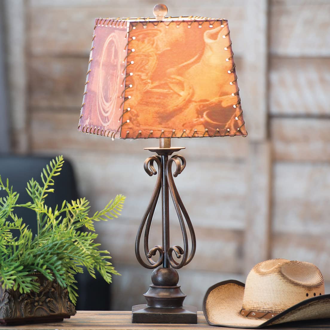 Vintage Rustic Black Forest Scroll Metal Table Lamp - 11.3