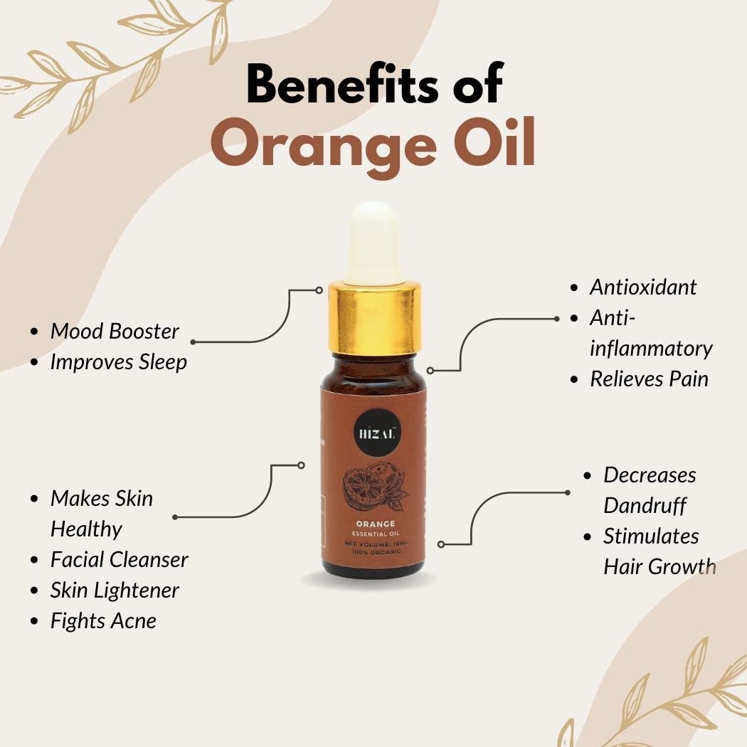100% Pure & Natural Orange Essential Oil - 10ML for Face, Hair, Skin Care & Aromatherapy | Mood Boosting, Stress Relief & Home Diffuser Use