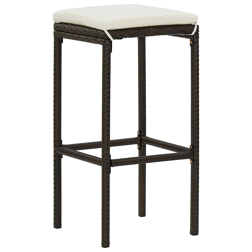 4-Piece Brown Poly Rattan Bar Stools with Cushions - Patio, Kitchen Island & Outdoor Dining Furniture Set for Home Decor