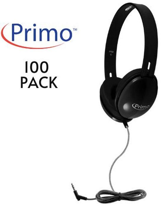 HamiltonBuhl Primo Bulk Headphones (100 Pack) - Durable On-Ear Classroom Headphones for Students, Schools & Libraries - Perfect for E-Learning, Computer Labs & Educational Use