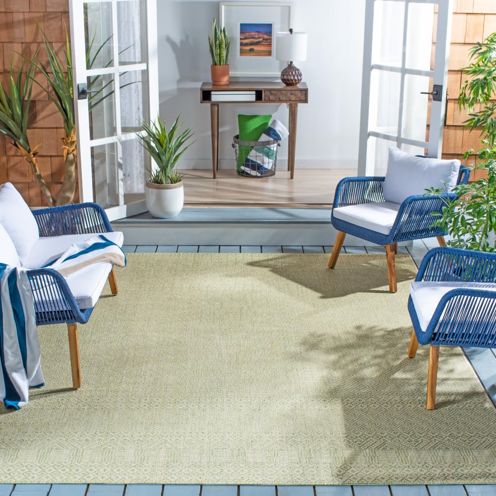 SAFAVIEH Courtyard Collection 8' x 10' Beige & Aqua Moroccan Design Non-Shedding Indoor Outdoor Washable Area Rug - Perfect for Living Room, Bedroom, Patio, Backyard & Mudroom (CY6235-21312)