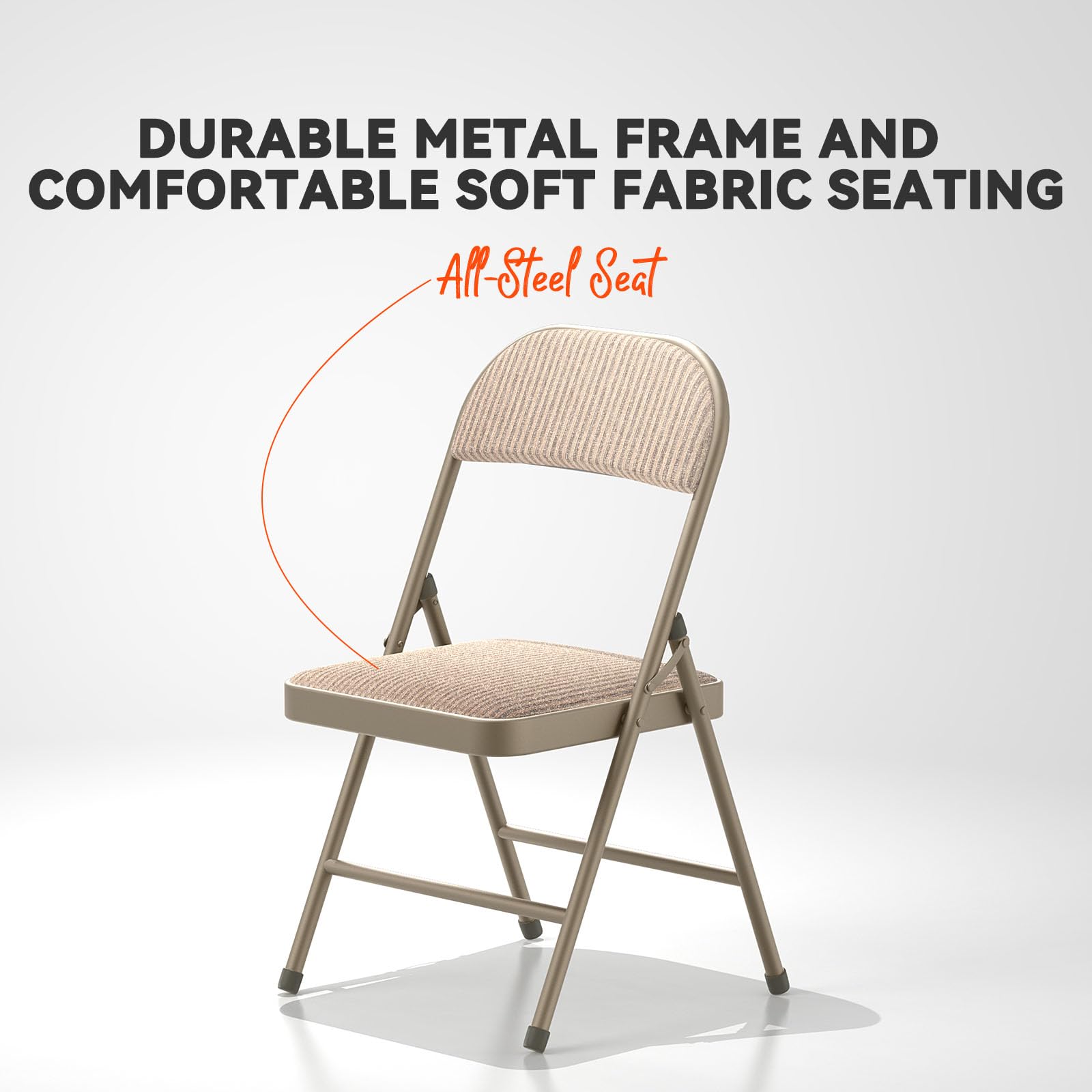 Nazhura 4 Pack Folding Chairs with Padded Cushion - Lightweight Fabric Dining Chairs Set for Indoor Outdoor Use - Perfect for Home, Office, Events, Wedding & Party (Oatmeal Strip Fabric) - Great for Patio, Garden, Picnic & Camping