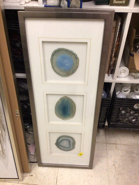 Z Gallerie Framed Indigo Agate Trio Wall Art - 13 1/8 x 34 1/8 Inches - Natural Stone Home Decor for Living Room, Bedroom & Office
