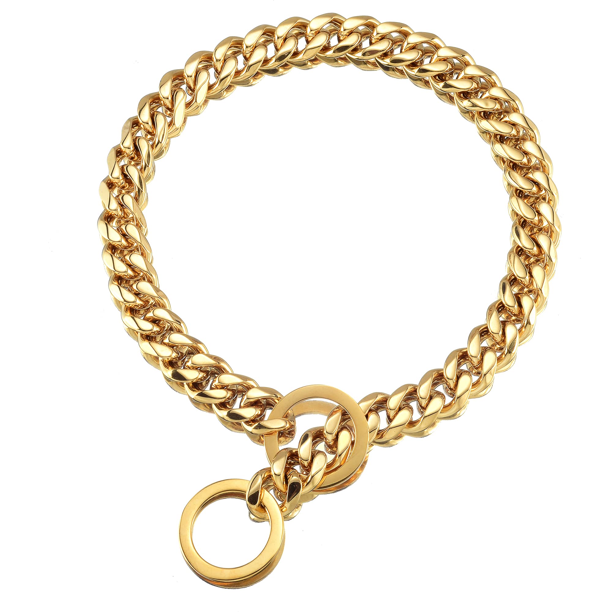 TXPRODOGCHAINS Chew Proof Gold Dog Collar - 15mm Thick Heavy Duty Stainless Steel Cuban Link Chain Collar for Small, Medium & Large Dogs - Perfect for Training, Walking & Outdoor Adventures