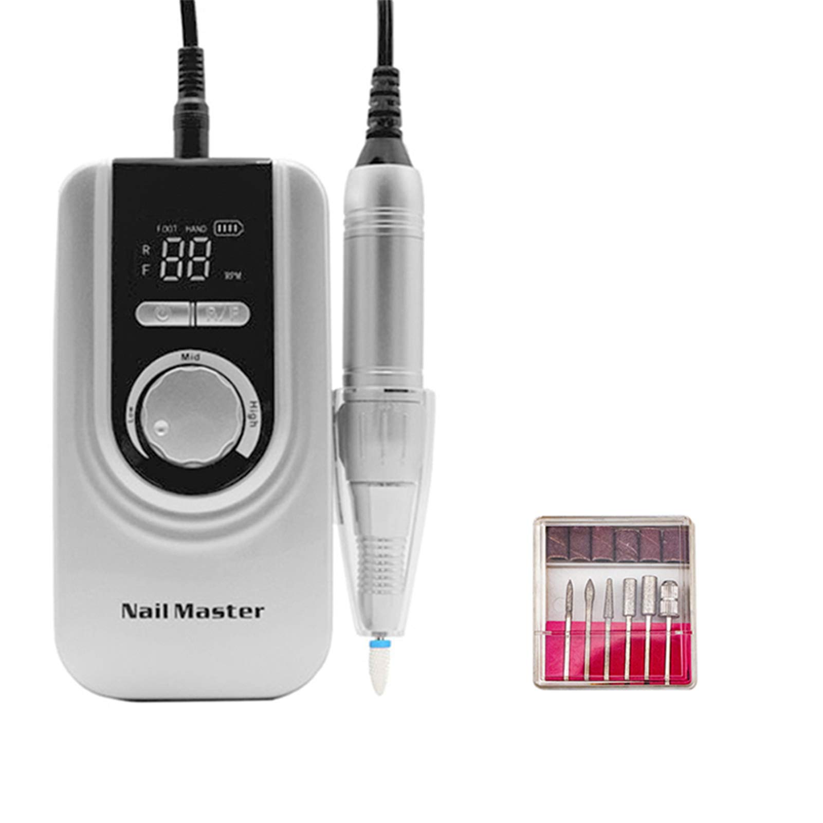 Professional Portable Electric Nail Drill Machine 35000RPM - Rechargeable Gel Nail File Kit for Acrylic Nails, Manicure & Pedicure - Salon Nail Grinding Polisher with 6 Sanding Bits (Silver) - Perfect for Home Nail Care & Professional Salon Use