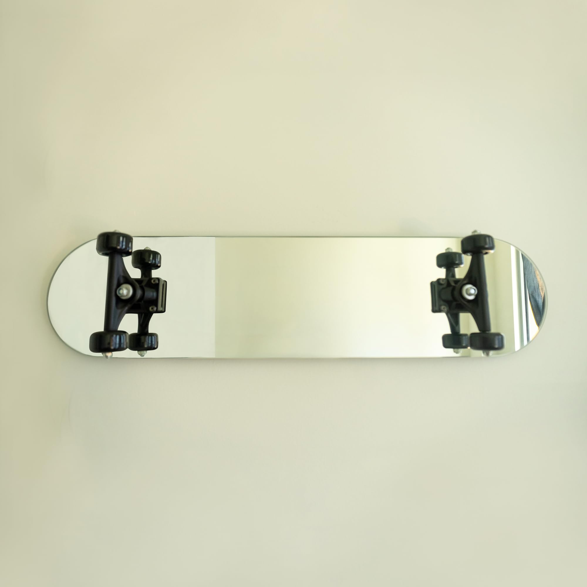 Skateboard Wall Mirror - Stainless Steel with Real Trucks & Wheels - Silver Tree Bar Design for Bedroom, Living Room & Skate Shop Decor