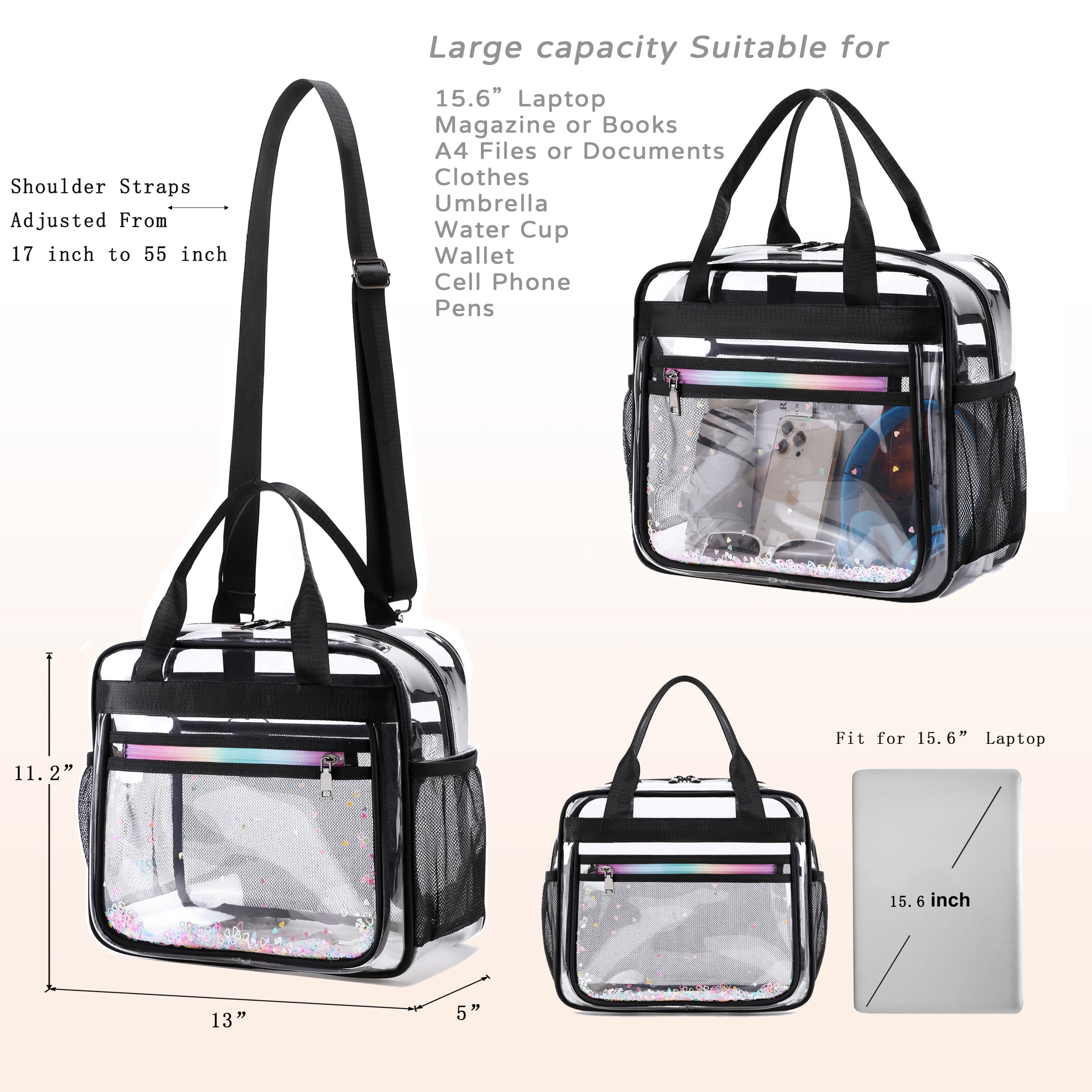 Clear Backpack for Girls & Women - Heavy Duty Transparent TPU School Bag with Shoulder Straps, Large See-Through Bookbag for Teens & Students - Perfect for Elementary School, Travel & Daypack Use (Black)