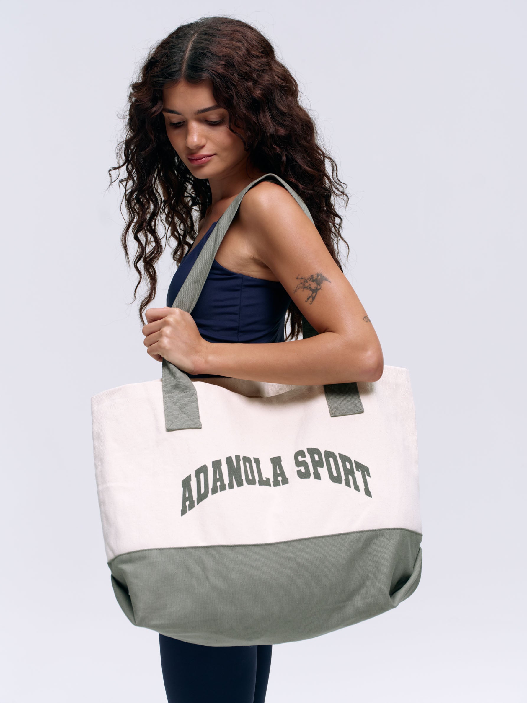 Adanola Sport Branded Tote Bag - Cream & Olive Color - Perfect for Gym, Beach & Everyday Use | Stylish & Durable Cotton Tote