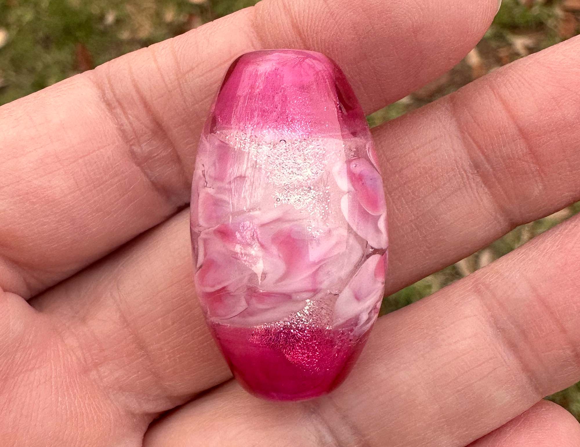Pink Dichroic Rose Floral Lampwork Focal Bead SRA - Handmade Glass Bead for Jewelry Making, DIY Crafts, Necklace & Bracelet Designs - Perfect for Beaders and Artisans