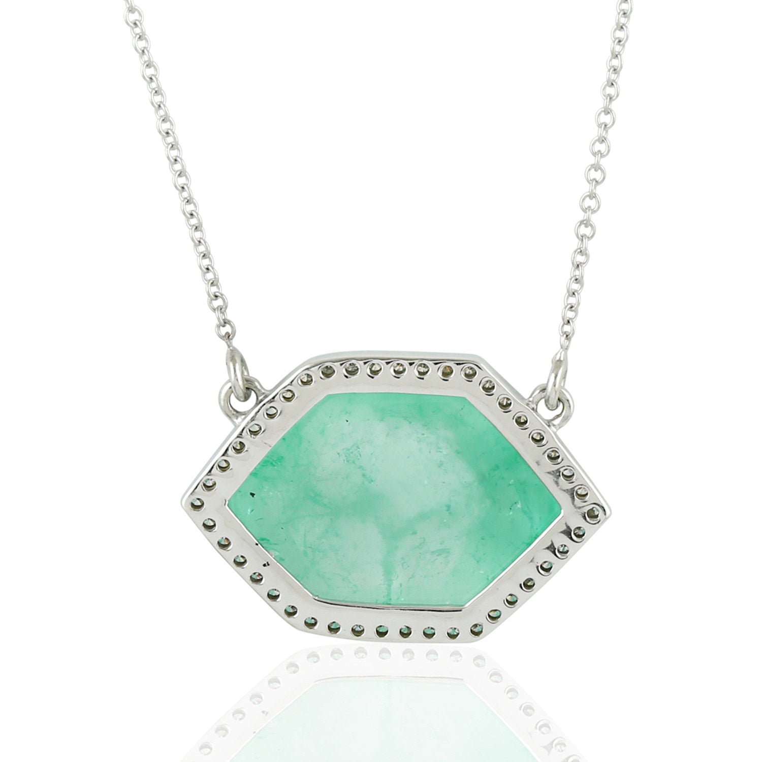 Hexagon Emerald and Diamond White Gold Choker Necklace for Women - Elegant Jewelry Gift for Her, Perfect for Weddings, Anniversaries & Special Occasions