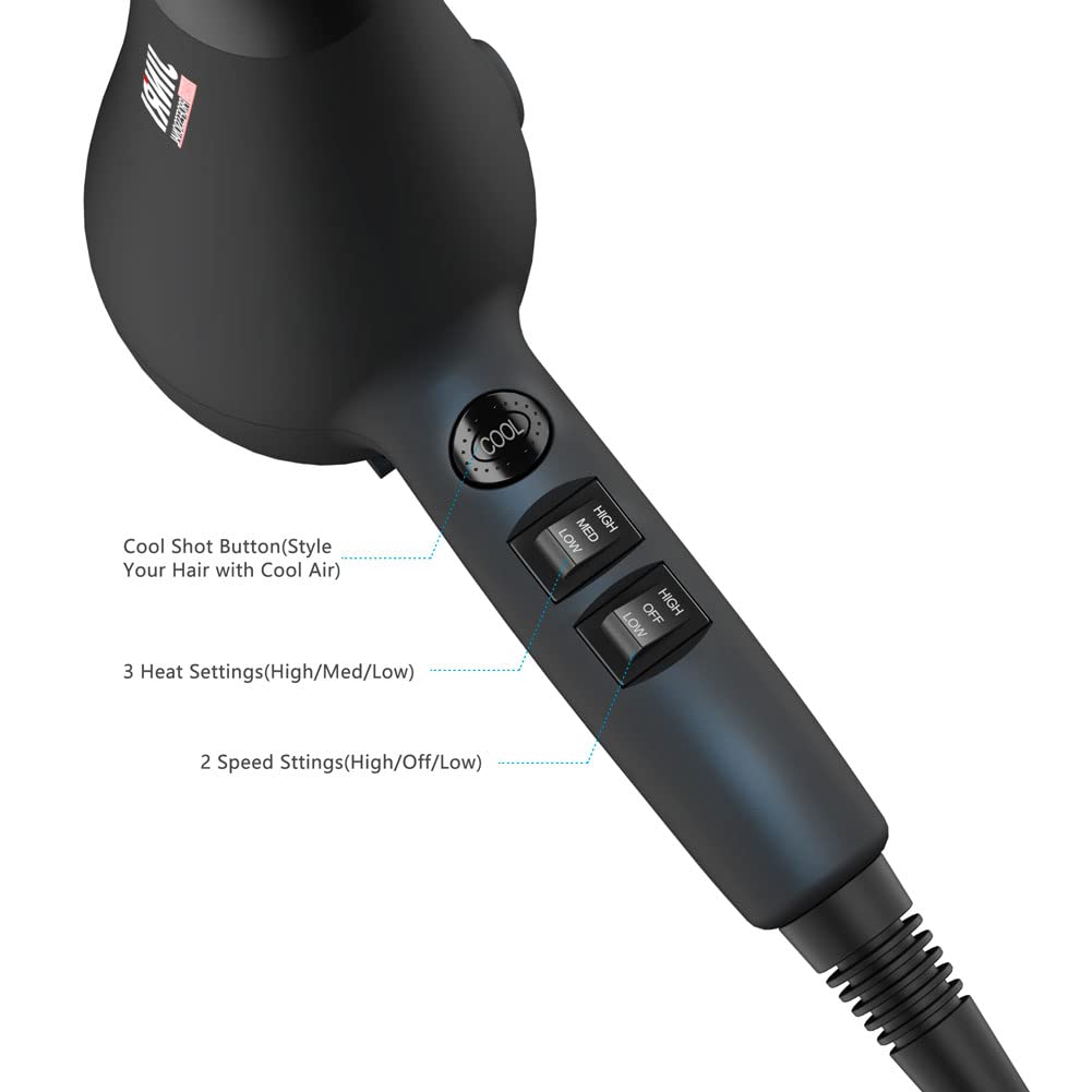Jinri 1875W Professional Ionic Salon Hair Dryer - Lightweight Fast Drying with 2 Speeds & 3 Heat Settings | Includes Concentrator, Diffuser & Styling Pick Comb | Perfect for Home Use, Salon Professionals & Travel