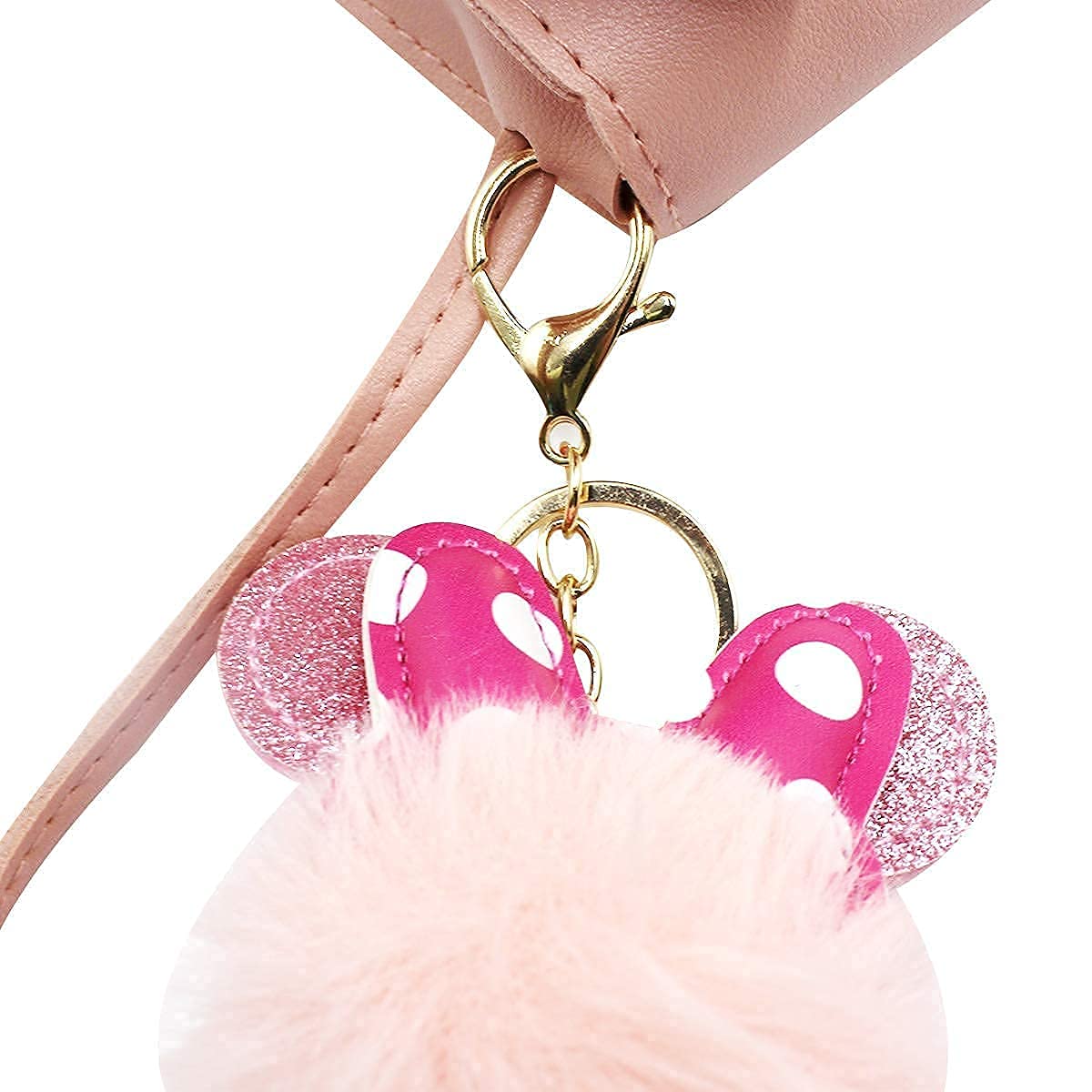 Cute Pink Mini Crossbody Purse for Toddler Girls - Small Wallet with Mouse Ears, Bowknot & Pompom Keychain - Perfect for Disney Trips, Birthday Gifts & Daily Use