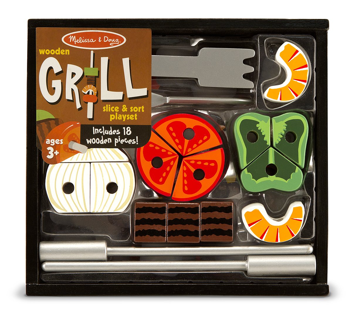 Melissa & Doug Wooden Grill & BBQ Play Food Set for Kids - Pretend Play Kitchen Toy with Realistic Grill Sounds & Accessories - Perfect for Indoor & Outdoor Role Play Games, Birthday Gifts