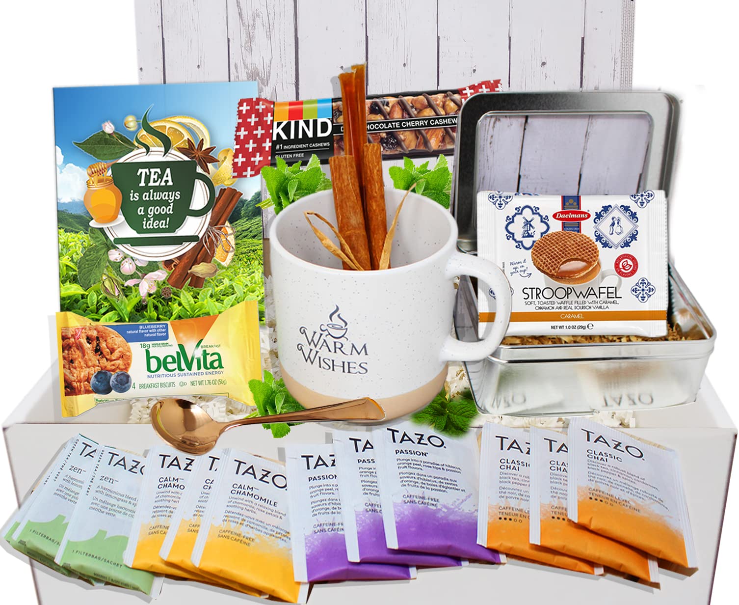 Tazo Tea Gift Set - Mug, Cookies & Honey for Tea Lovers - Perfect for Mother's Day & Get Well Soon