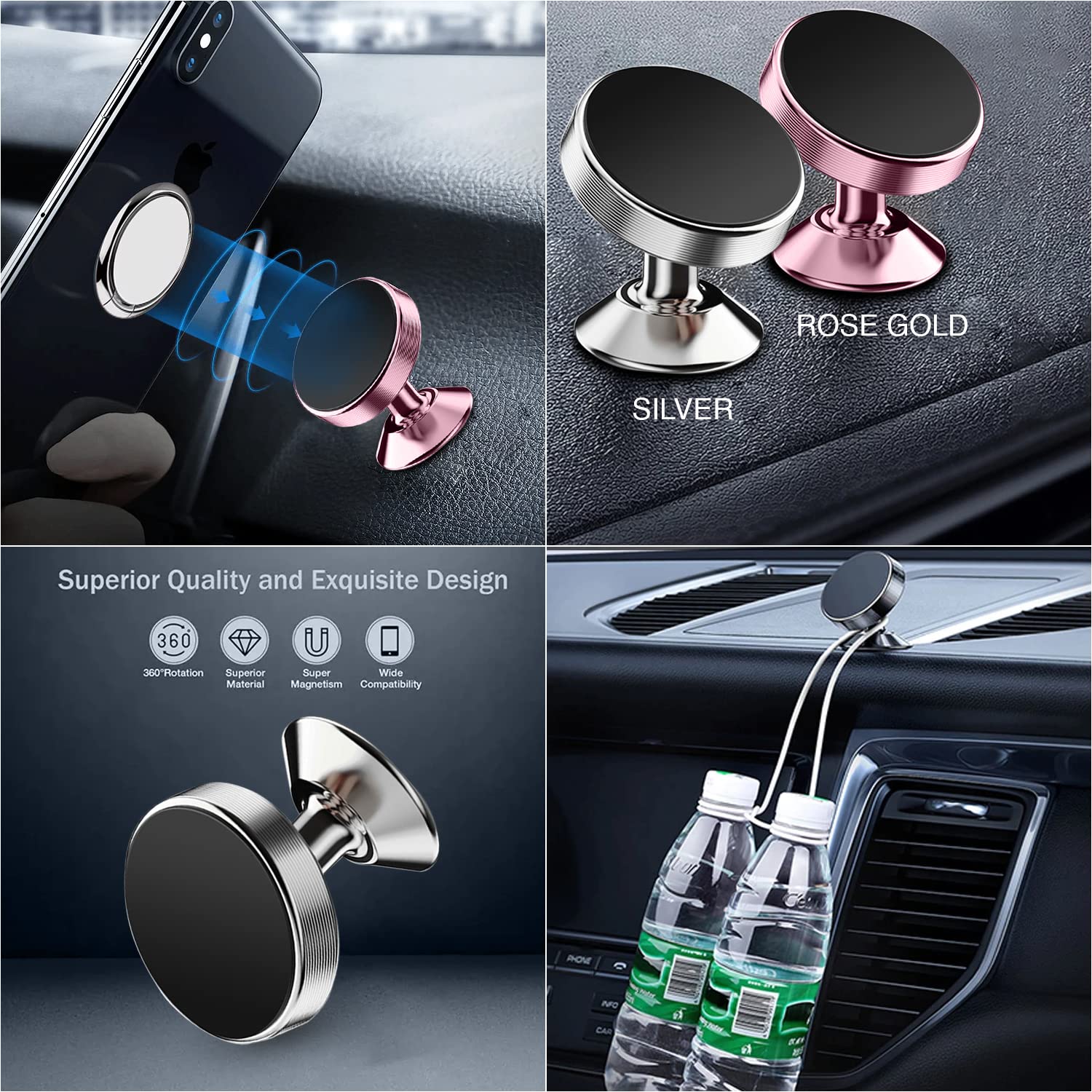 Universal Magnetic Phone Mount for Car - 360° Adjustable Air Vent Phone Holder Compatible with iPhone, Samsung & More - Strong Magnet Car Accessory for Safe Driving (Silver) | Perfect for GPS Navigation, Hands-Free Calls & Road Trips