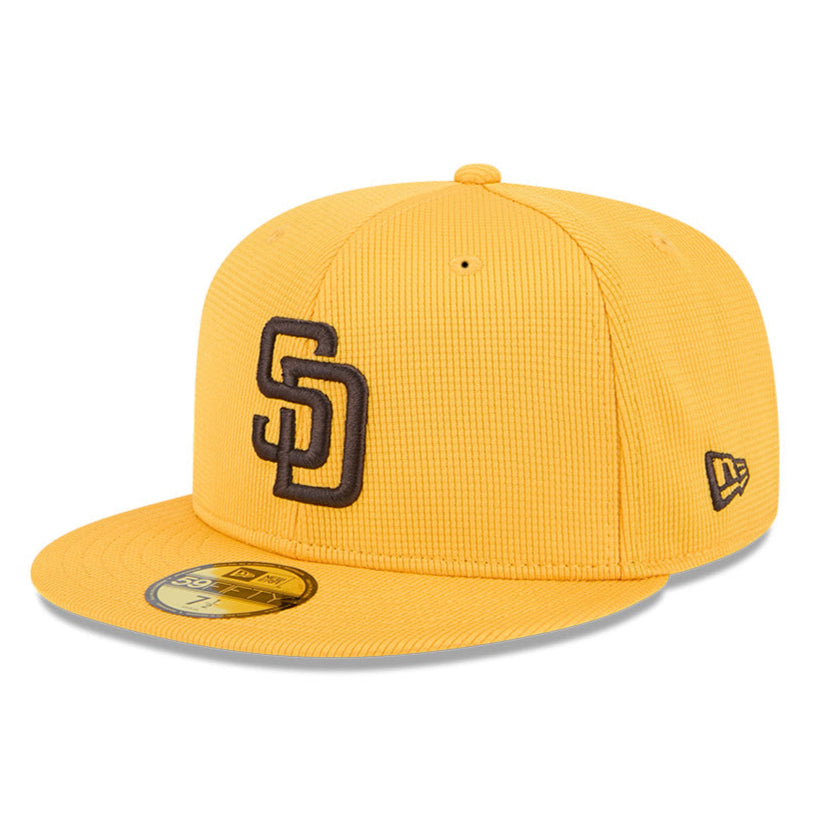 New Era 59Fifty San Diego Padres 2025 Spring Training Patch Hat - Gold | Official MLB Baseball Cap for Men & Women | Perfect for Games, Collecting & Streetwear Fashion