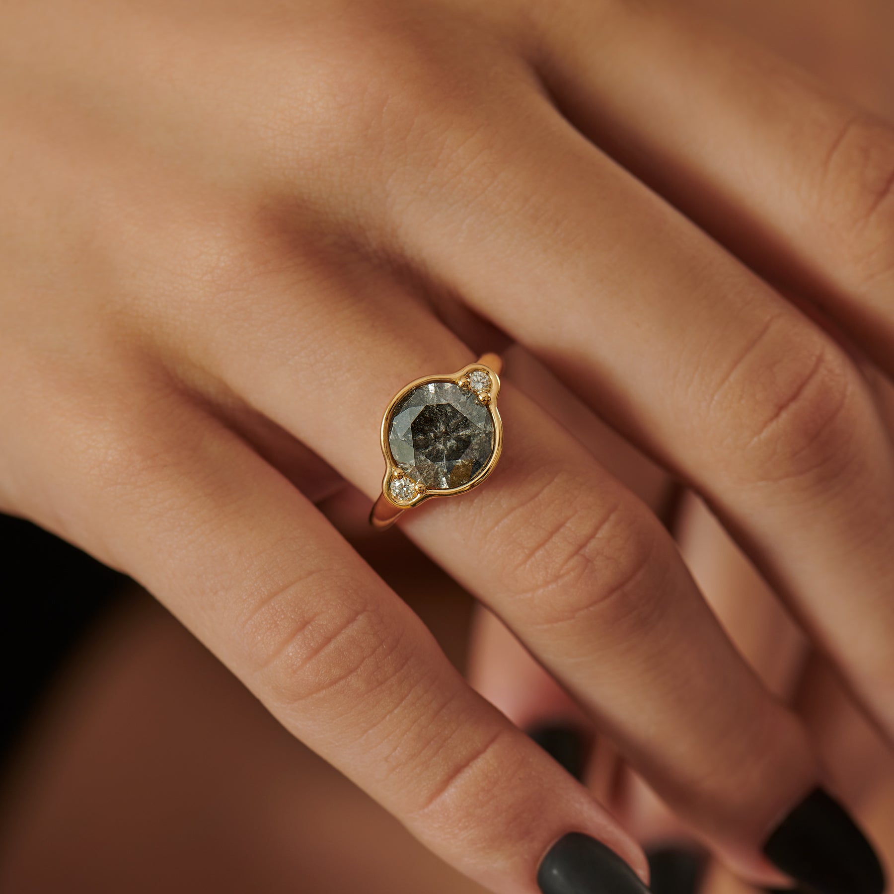 Exquisite Salt & Pepper Diamond Engagement Ring - Unique OOAK Handcrafted Jewelry for Women, Ethical & Vintage Style - Perfect for Proposals, Anniversaries, and Special Occasions