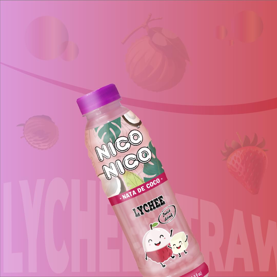 NICONICO Coconut Gel Juice Drink Variety Pack - 12 Bottles (16.9 fl oz) with Mango, Lychee, Strawberry & Pineapple Flavors | 30% Real Fruit Juice | Refreshing Tropical Beverage for Parties, Picnics & Summer Refreshment