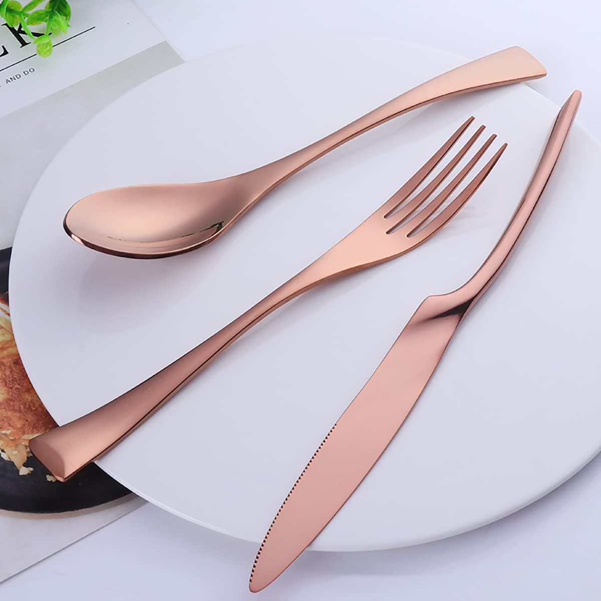 TWEE 32-Piece Stainless Steel Flatware Set - Rose Gold Silverware for 8, Modern Ergonomic Cutlery Set with Knife Fork Spoon - Dishwasher Safe Dinnerware for Home, Restaurant, Wedding & Party - Perfect for Fine Dining, Entertaining Guests & Special Occasions