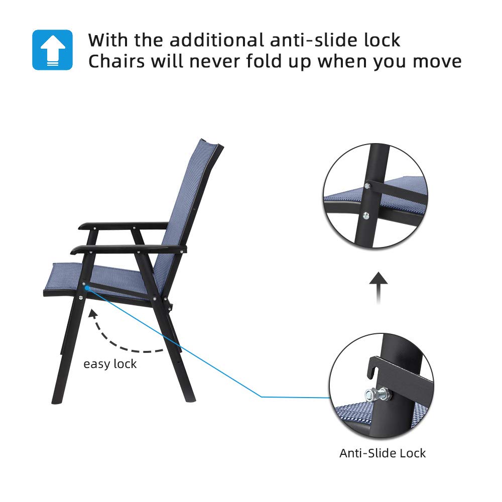 VINGLI Upgraded 4-Pack Folding Arm Chairs - Portable Indoor Outdoor Patio Chairs with Sling Back, Lightweight & Durable for Lawn, Pool, Courtyard, Balcony, Garden, Camping, Picnics, BBQs & Beach (Blue)