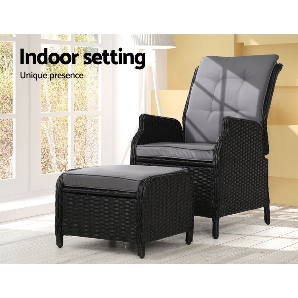 **Ella Outdoor Recliner Patio Chair - Adjustable Lounge Chair with Cushion, Black - Perfect for Backyard, Poolside, and Garden Relaxation**