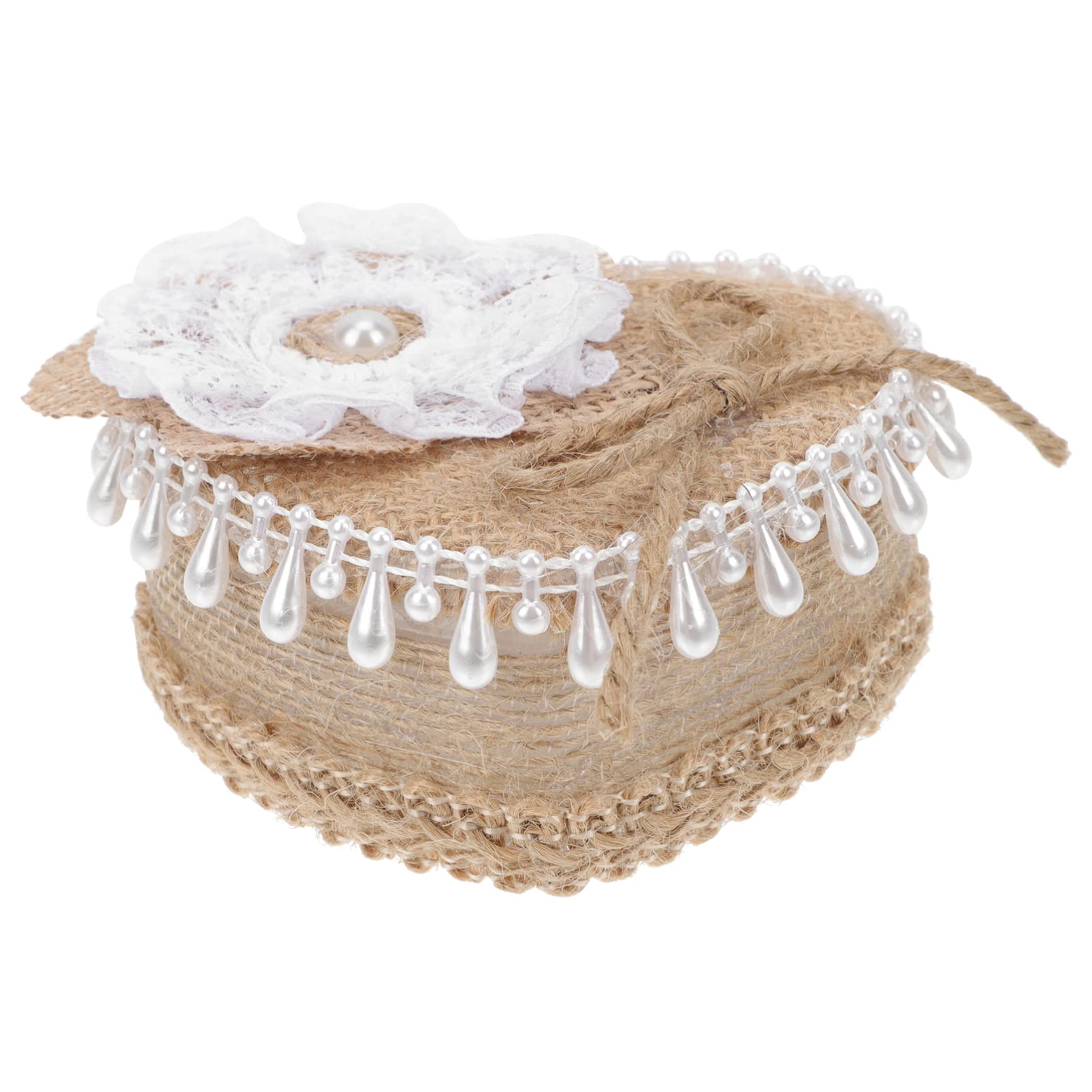 Vintage Linen Wedding Ring Box - Heart Shape Boho Jewelry Holder for Wedding & Party Gifts