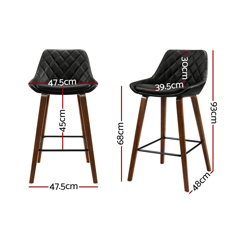 2 Bar Stools with PU Seat and Wooden Frame - Perfect for Kitchen Island, Breakfast Bar & Home Decor