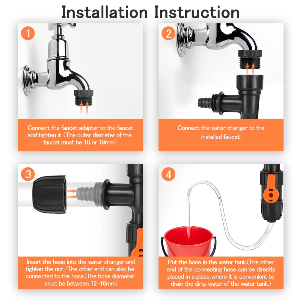 WIOR 3-Piece Aquarium Water Changer Kit with 2 Faucet Nozzle Connectors - Fish Tank Cleaning & Maintenance Tool for Freshwater & Saltwater Tanks - Perfect for Water Changes, Gravel Vacuuming & Tank Setup