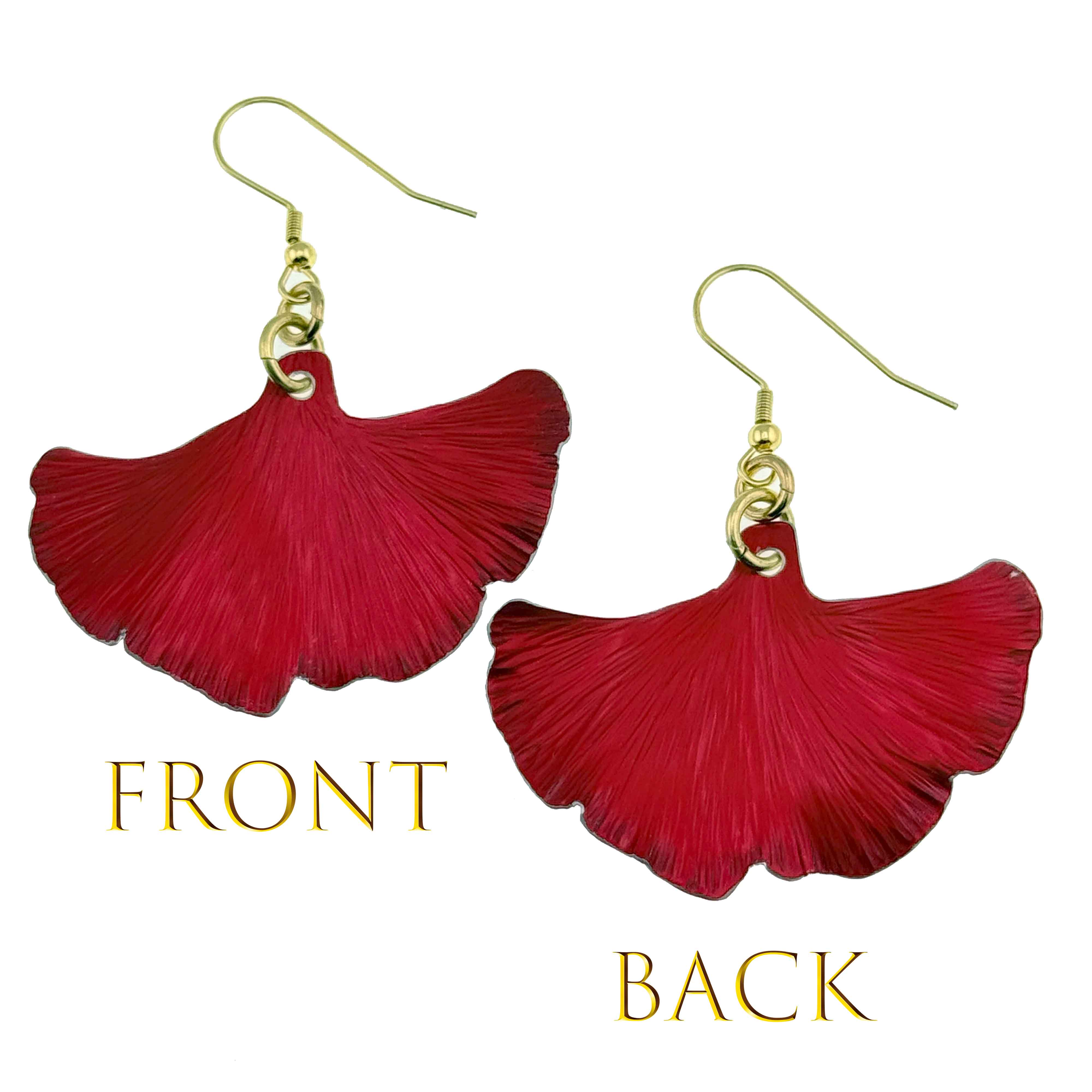 Medium Candy Apple Red Anodized Aluminum Ginkgo Leaf Earrings - Lightweight Dangle Earrings for Women, Nature-Inspired Jewelry Gift for Her - Perfect for Everyday Wear, Parties & Special Occasions