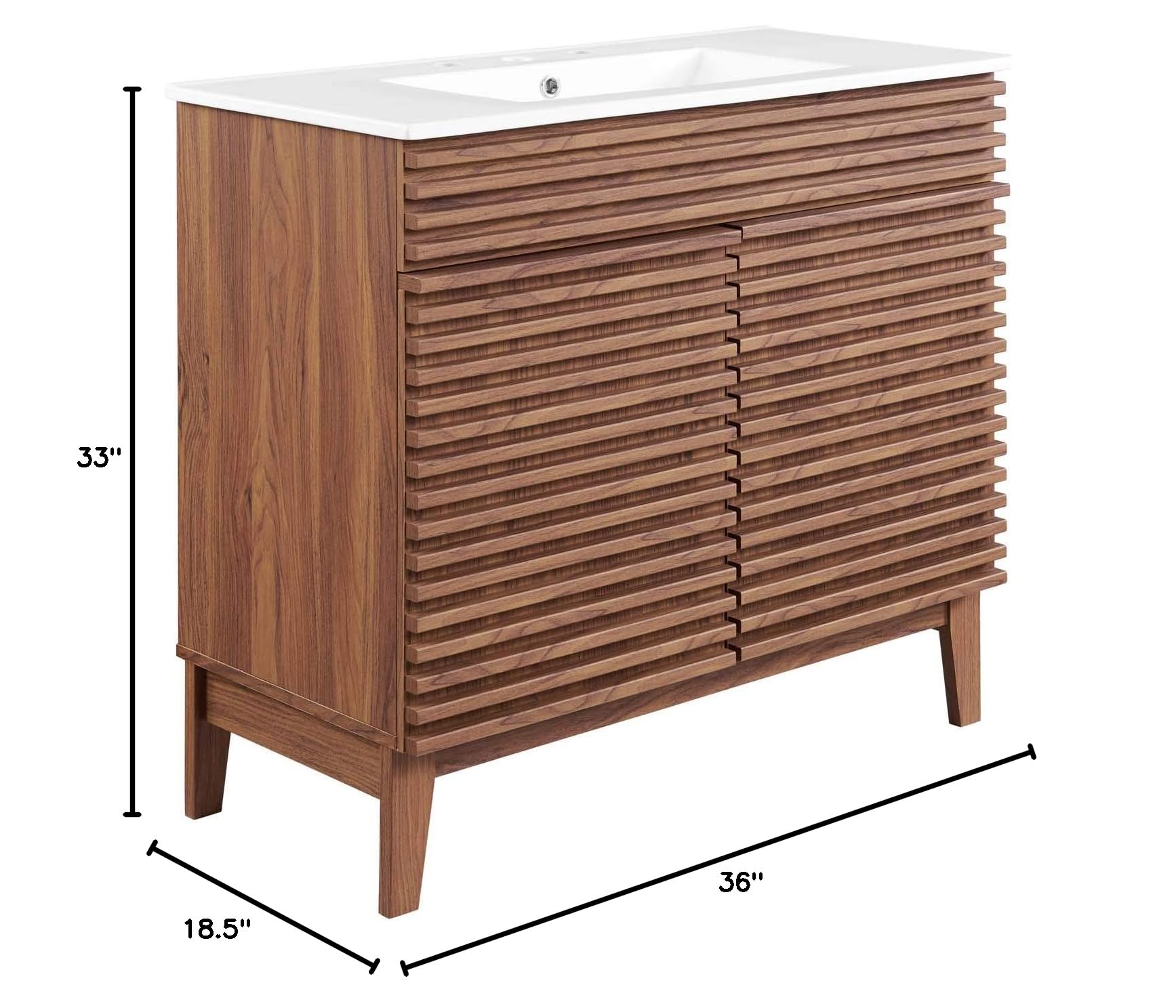 Modway Render 36 Inch Walnut White Bathroom Vanity with Sink - Modern Bathroom Furniture for Small Spaces, Powder Rooms & Master Baths