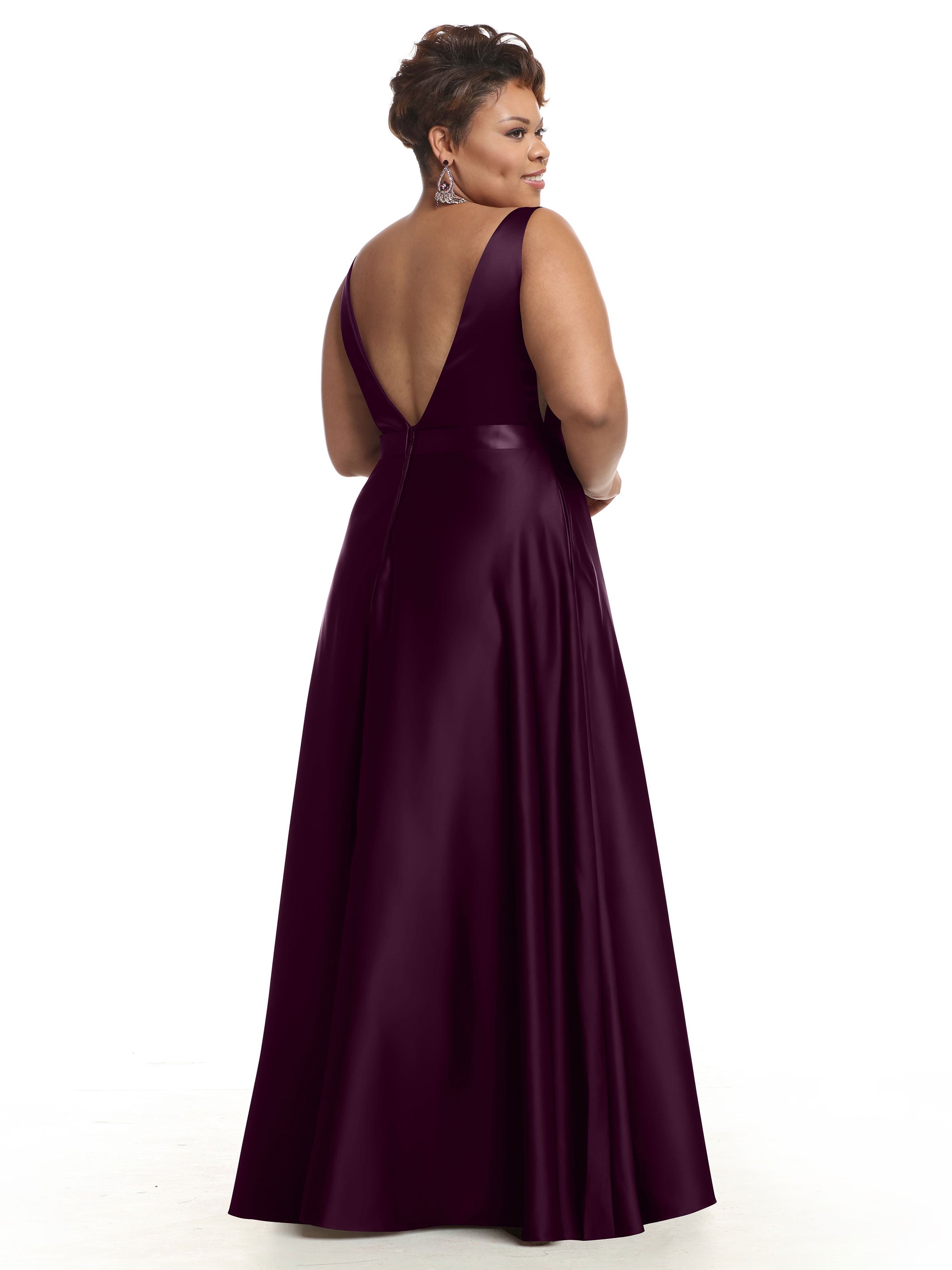 Elegant 80118 Satin A-Line Bridesmaid Dress with V-Neck & Waist Sash - Perfect for Weddings, Formal Events & Special Occasions
