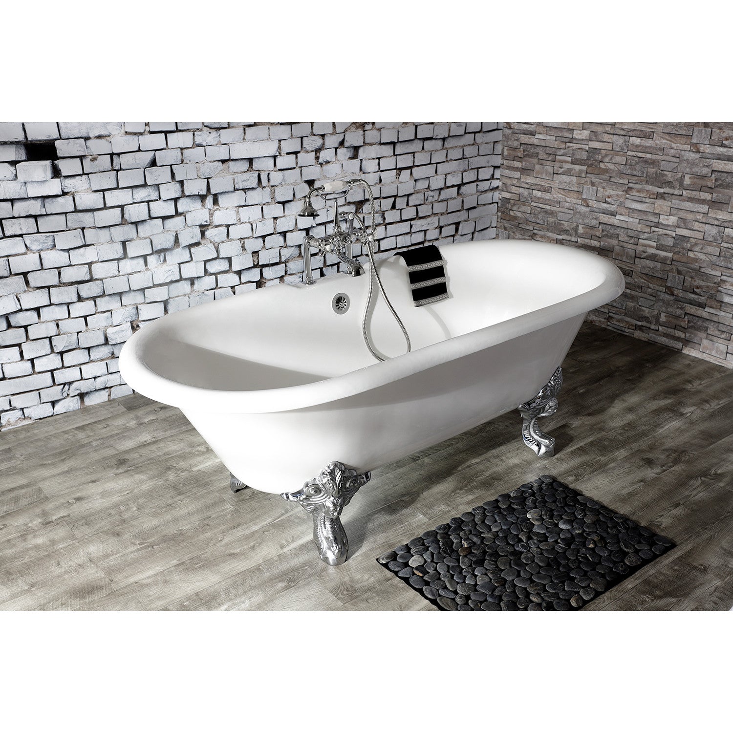 Vintage AE110T1 3-Handle 2-Hole Deck Mount Clawfoot Bathtub Faucet with Hand Shower in Polished Chrome - Perfect for Classic Bathroom Renovations and Luxury Spa Retreats