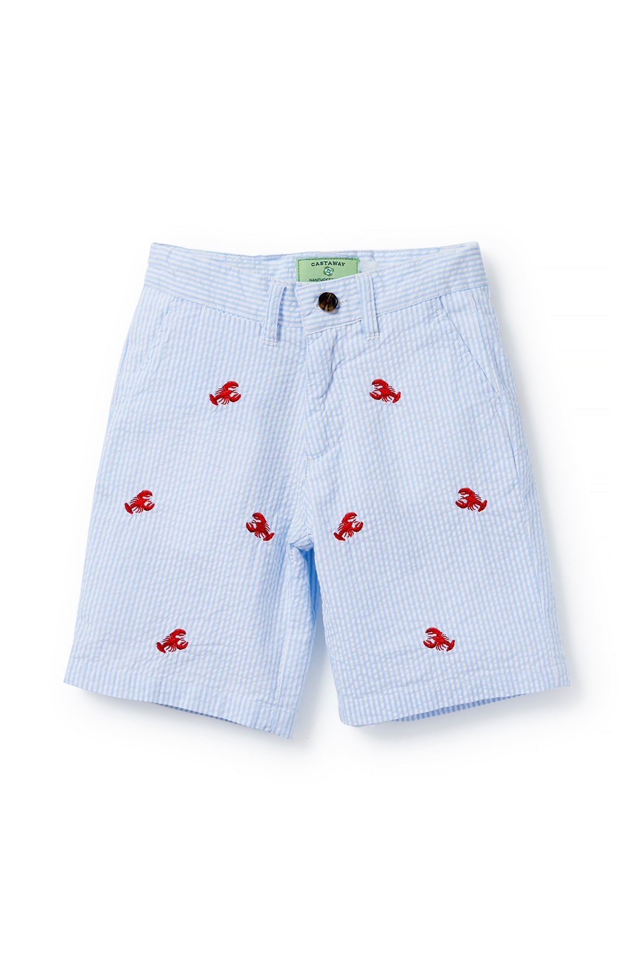 Jetties Short Blue Seersucker with Lobster Print - Stylish Casual Summer Shorts for Men | Perfect for Beach, Vacation & Outdoor Activities