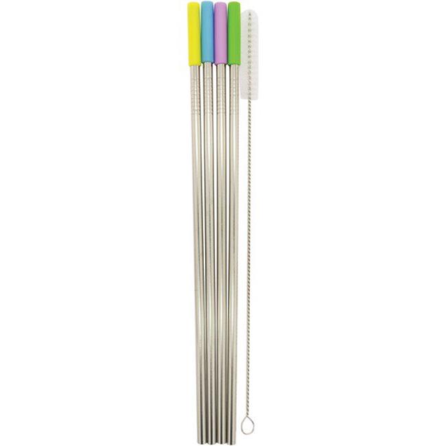 STARFRIT 4 Pack Reusable Stainless Steel Straws with Cleaning Brush - Eco-Friendly Metal Drinking Straws for Smoothies, Iced Coffee & Cocktails - BPA-Free, Dishwasher Safe