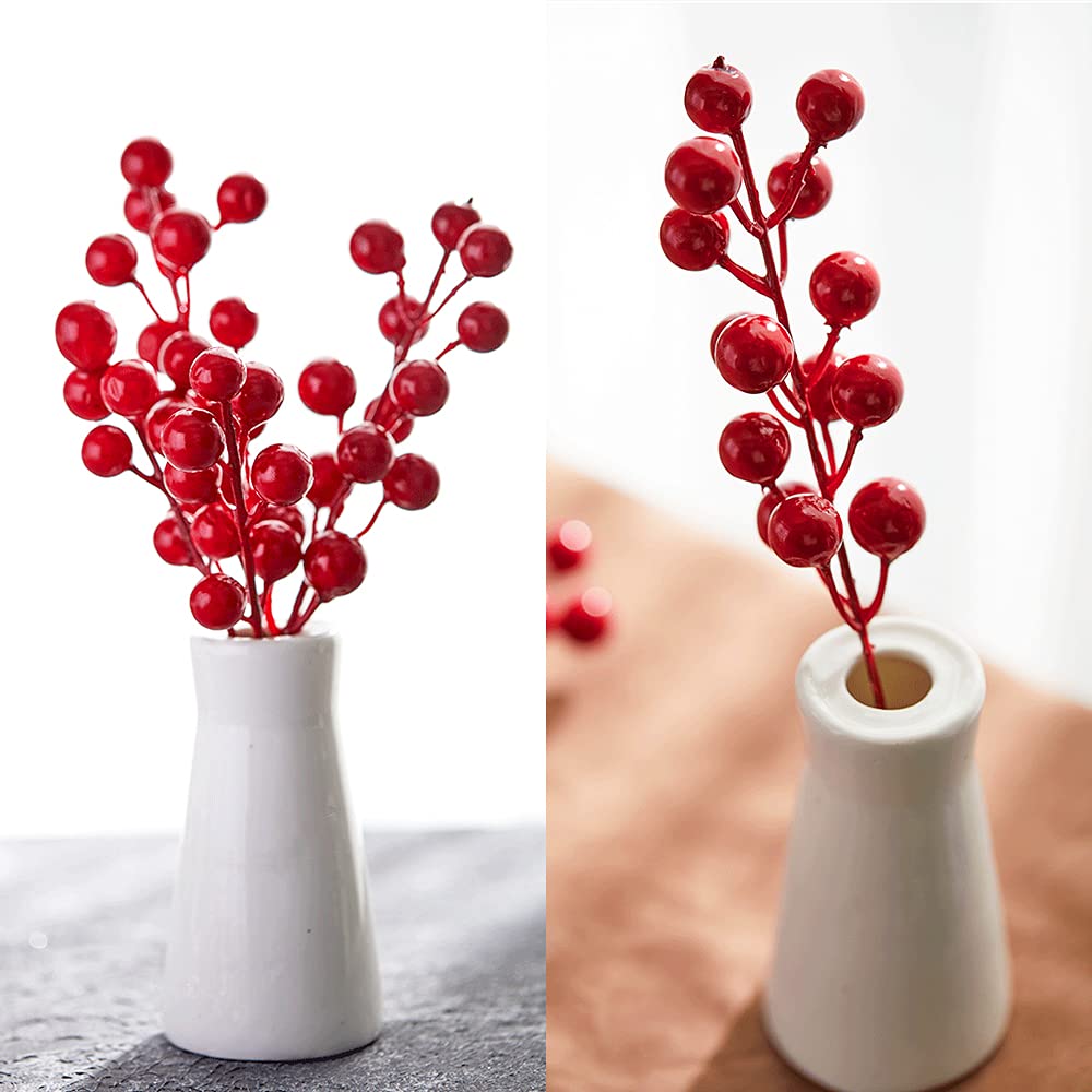 30 Artificial Red Berry Stems - 7.9 Inch Christmas Holly Berry Branches for Holiday Decor, DIY Crafts, Wreaths & Centerpieces | Perfect for Christmas Tree Decorations, Table Arrangements & Seasonal Home Decor