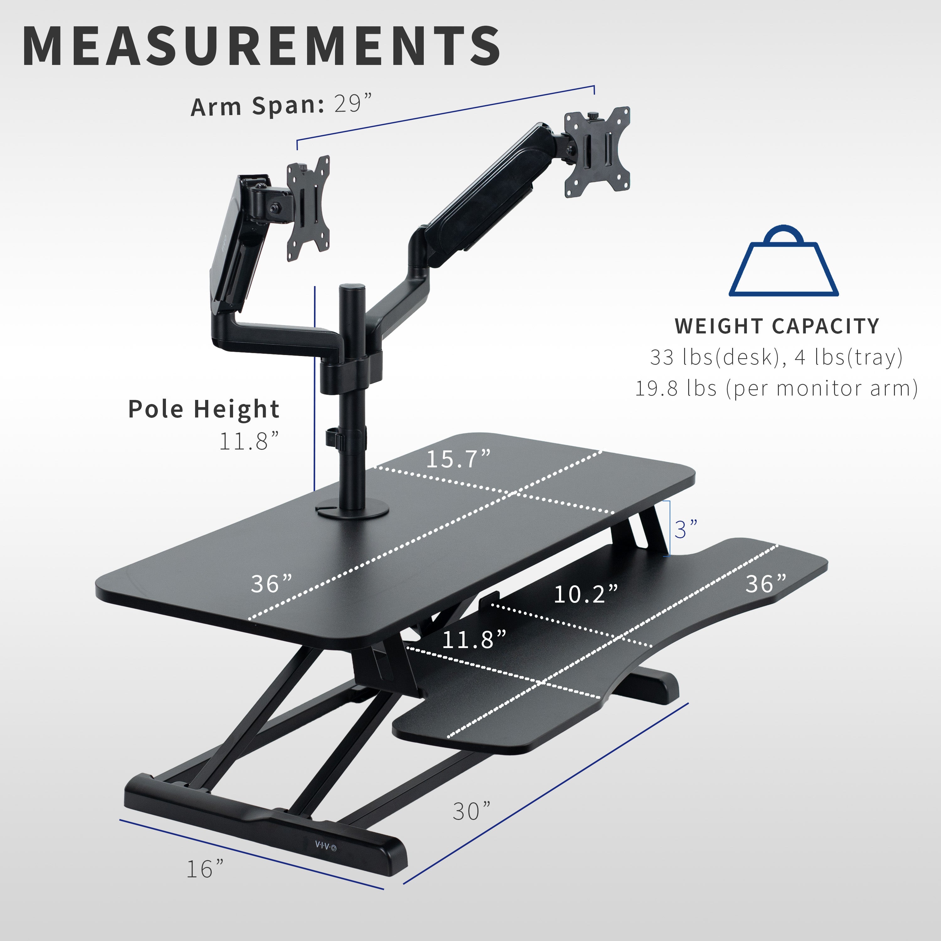 Adjustable Black Desk Riser with Pneumatic Dual Monitor Stand - Ergonomic Workspace Organizer for Home Office & Gaming Setup