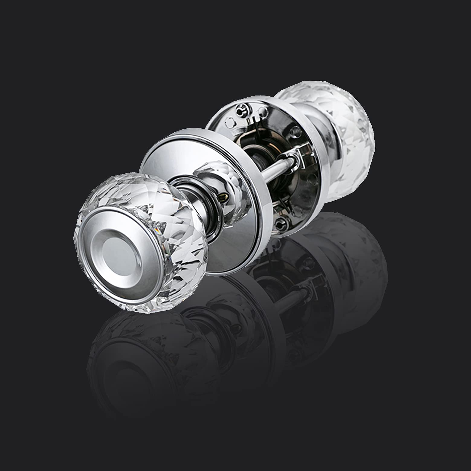 Premium HD Crystal Glass Door Knobs - 4 Pack Passage Non-Locking Interior Door Handles - Polished Chrome #32 Finish - Ideal for Bedrooms, Bathrooms & Closets