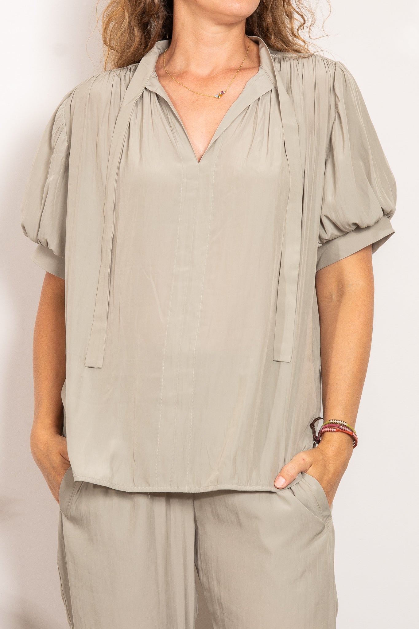 Layered Fluid Silky Puff Sleeve Tie Neck Blouse for Women - Elegant Office & Party Tops - Perfect for Work, Date Night & Special Occasions