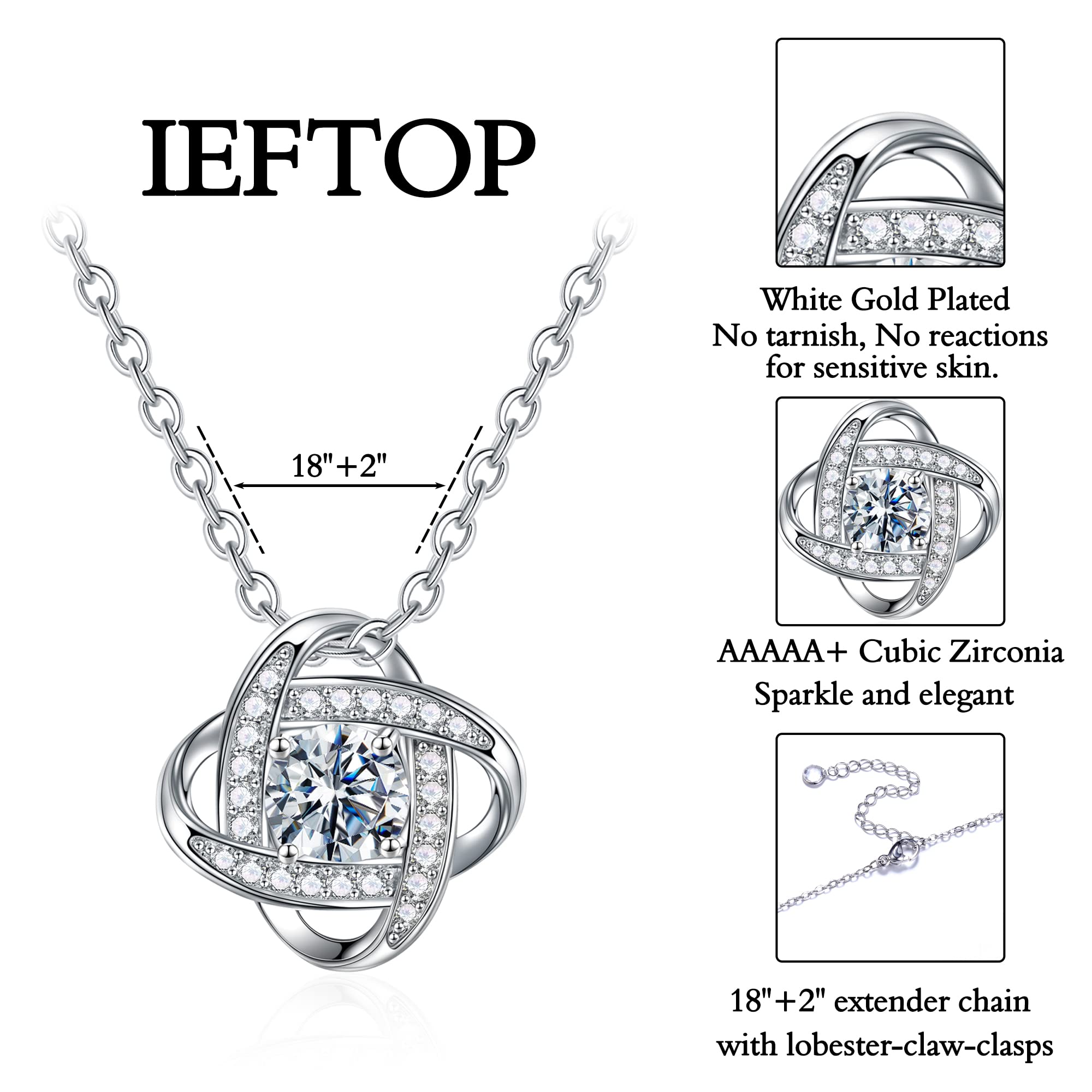 14K White Gold Plated Cubic Zirconia Love Knot Necklace - Elegant Retirement Gift for Women, Nurses, Teachers & Coworkers | Perfect Farewell Present for 2025 | Ideal for Special Occasions & Daily Wear