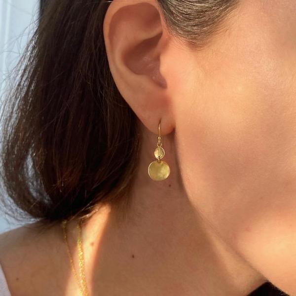 Double Hammered Disc Earrings for Women - Sterling Silver Boho Hoop Earrings - Perfect for Casual Wear, Date Night & Special Occasions